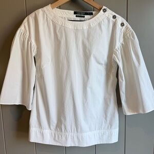 Lauren Ralph Lauren Women’s XS White 3/4 Bell Sleeve Cotton Blouse/Top
